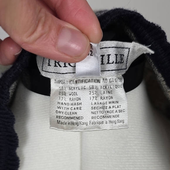 Vintage Tricoville Plaid Cardigan Sweater Jacket — Wool Blend, Button Front, 14 - Picture 7 of 8